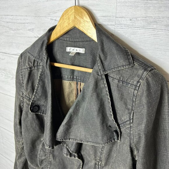 Cabi Jacket Womens Size Medium Black Faded Waxed 100% Linen Cropped Ruffle - Picture 9 of 16